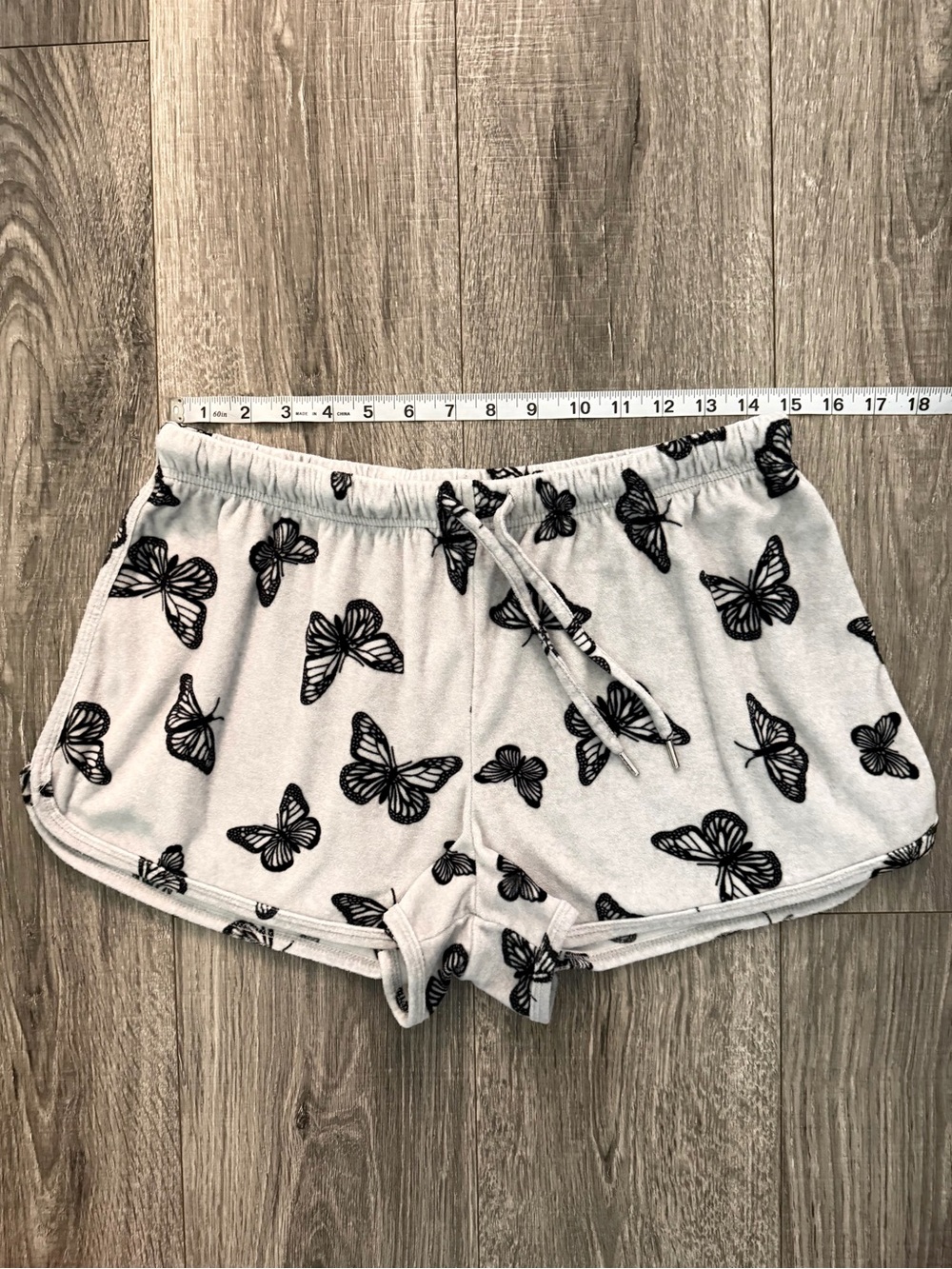 Grey Lounge Shorts w/Black Butterfly Print